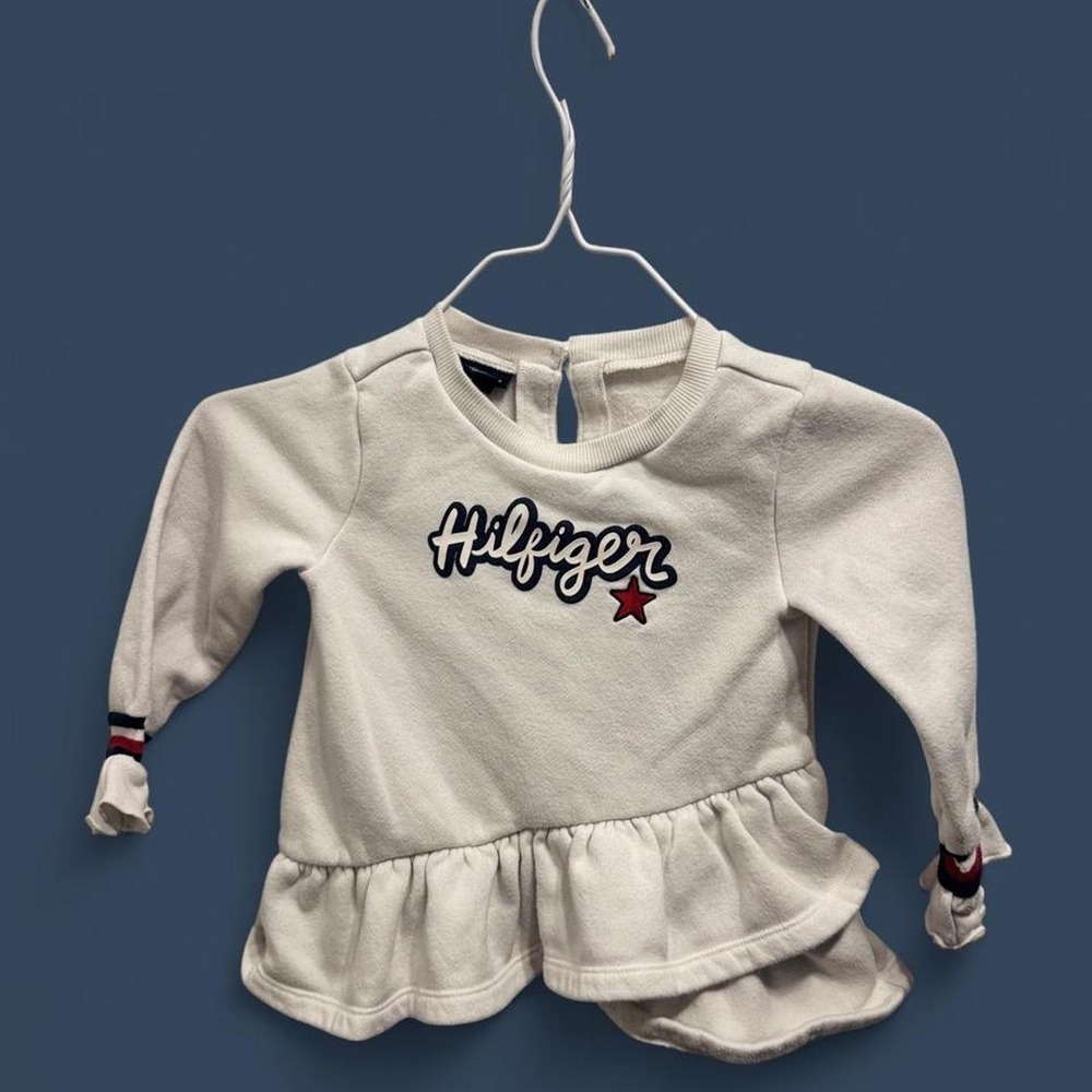 Tommy Hilfiger Baby Girls Peplum Sweatshirt 24M Cream Ruffle Logo Top